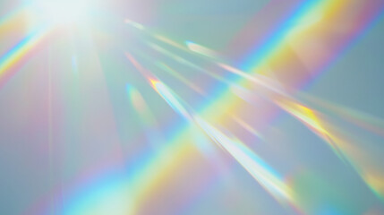 Wall Mural - holographic rainbow light refraction texture overlay with abstract soft bokeh and prizm effect on a 