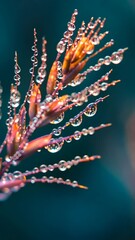 Wall Mural - Delicate plant details adorned with water droplets in a garden setting during early morning light