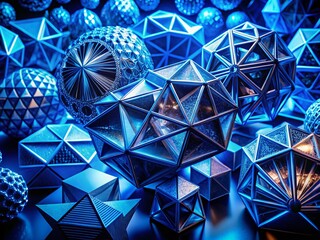 Poster - Night Photography: Abstract Blue Geometric Shapes on Dark Background