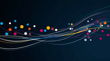 Poster - An abstract financial graph with curved lines and colorful dots, symbolizing growth and trends in business finance, positioned on a dark gradient background.