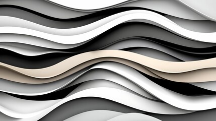 Sticker - Drawings pattern flow concept, A modern abstract design featuring flowing, layered waves in shades of black, white, and beige, creating a dynamic visual texture.