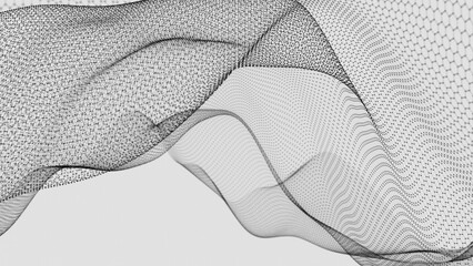 Poster - Hexagonal Mesh Pattern with Flowing Abstract Waves in Black and White