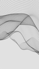 Poster - Hexagonal Mesh Pattern with Flowing Abstract Waves in Black and White
