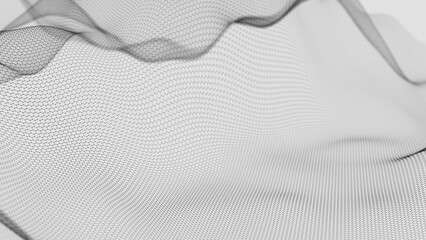 Poster - Hexagonal Mesh Pattern with Flowing Abstract Waves in Black and White