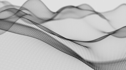 Poster - Hexagonal Mesh Pattern with Flowing Abstract Waves in Black and White