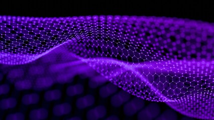 Leinwandbilder - Hexagonal Grid with Flowing Blue Abstract Mesh on Black Background