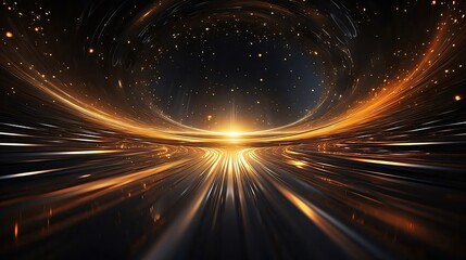 Poster - Abstract cosmic landscape with glowing lines converging at horizon.