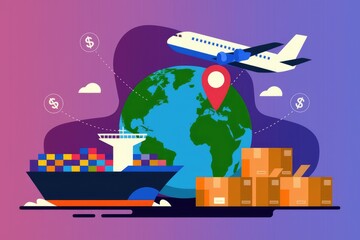 Poster - Global trade and logistics, showcasing shipping and air freight for international commerce.