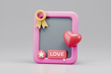 Poster - A cute 3D pink frame with a heart, star, and 'LOVE' signifying Valentine's Day or romance.
