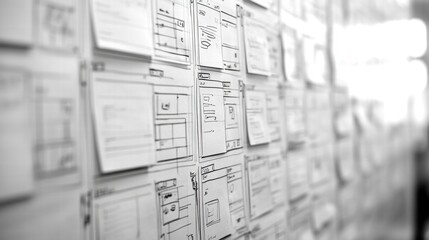 User Interface (UI) Design Wireframes on Wall