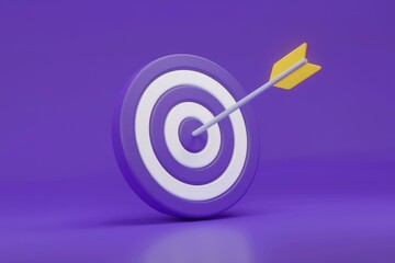 Poster - An arrow hits the center of a purple and white target, symbolizing achievement and success.