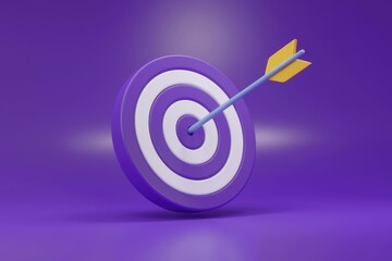 Aufkleber - An arrow hitting the bullseye of a purple and white target, symbolizing achieving a goal.