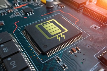 Poster - Panoramic View of a Battery Circuit Symbol on a Printed Circuit Board