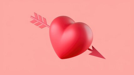 Aufkleber - A 3D rendered image of a red heart pierced by an arrow, symbolizing love and romance.