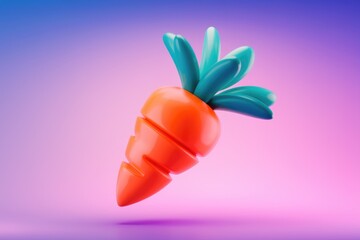 Poster - A vibrant, stylized 3D rendering of a carrot with teal leaves against a pastel background.