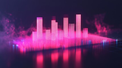 Poster - An interactive-looking D bar graph with pulsating bars, symbolizing changing financial trends, set against a sleek background for a futuristic feel.