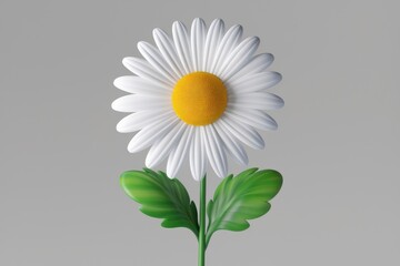Aufkleber - A digitally rendered daisy with white petals, a yellow center, and green leaves.