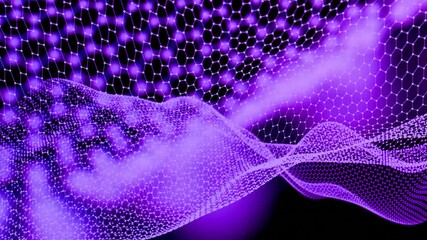 Aufkleber - Hexagonal Grid with Flowing Blue Abstract Mesh on Black Background