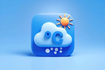 Aufkleber - A 3D weather app icon depicting partly sunny conditions with a chance of snow and Celsius temperature display.