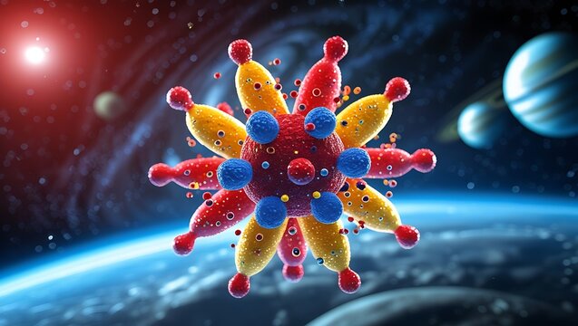 3D Plexus Effect with Red, Blue, Yellow, and Starry Universe Background