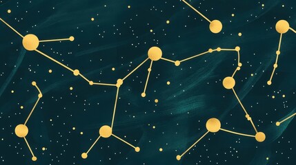 Wall Mural - A painting of the stars and constellations with gold accents. The painting is of a starry night sky with a lot of detail and a sense of depth