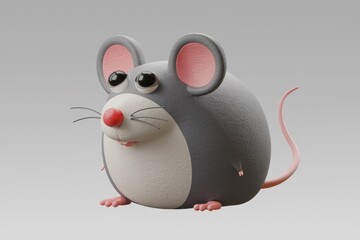 Aufkleber - Adorable 3D-rendered cartoon mouse, plump body, big eyes, pink ears and nose, cute expression.