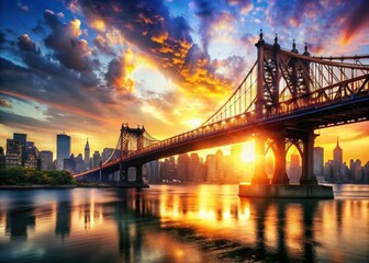 Poster - Queensboro Bridge Double Exposure Sunrise Cityscape Stock Photo