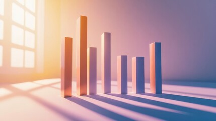Poster - A clean and minimalist D bar chart with tall, evenly spaced bars, cast shadows on a subtle gradient background, emphasizing clarity and precision in financial data.