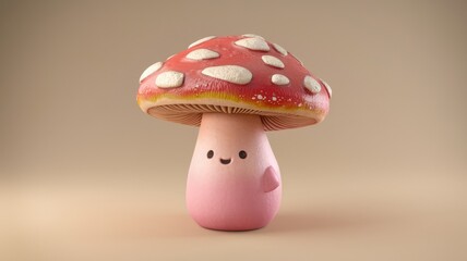 Poster - A cute, cartoonish mushroom with a happy face, red cap, and pink stem.