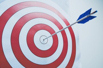 Poster - An arrow hits the bullseye of a red and white target, symbolizing accuracy and achievement.