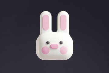 Poster - Adorable 3D rendered bunny, minimalist design, cute pink cheeks, white fur, dark background.