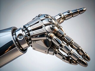 Poster - Robotic Finger Pointing: Futuristic Gesture on White Background - Stock Photo