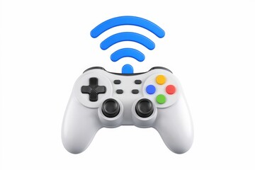 Poster - Wireless gaming controller with wifi signal, ready for online multiplayer gaming.