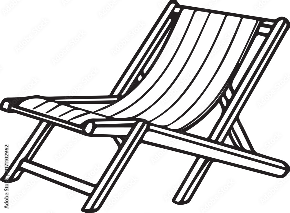 Black and white line art Silhouette swimming pool chair vector doodle ...