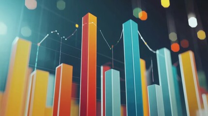 Poster - A colorful D financial bar graph showcasing sales data over time, with animated effects on the bars, creating a sense of movement and progress in the visualization.