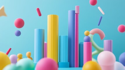 Poster - A colorful D financial bar graph showcasing sales data over time, with animated effects on the bars, creating a sense of movement and progress in the visualization.