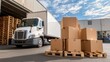 © Gibster - Truck delivery and moving box. Truck unloading boxes at a warehouse, showcasing logistics and transportation operations.