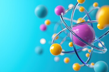 Poster - Colorful Atomic Structure with Circles and Rings on Bright Blue Background