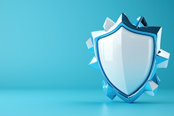 Poster - Shiny 3D Shield Icon on Bright Blue Background for Cybersecurity and Protection Concepts