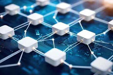 Poster - Abstract Technological Network with Cubes and Connections in Blue Color Scheme