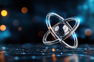 Leinwandbilder - Abstract Representation of an Atom with Glowing Electrons and Blur Background Effects