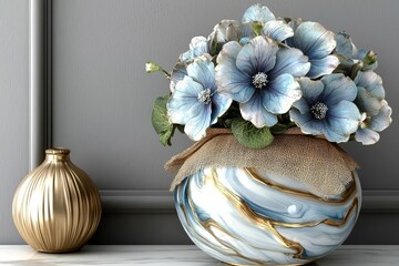 Aufkleber - On a white wooden table, there is a lovely purple flower in a sack vase.