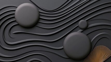 Poster - Flowing Monochrome Curves and Spheres in Dynamic Abstract Composition