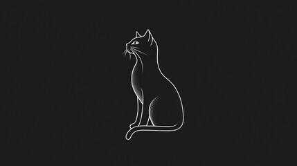 Wall Mural - Sleek Minimalist Illustration Vector Outline of Sitting Cat with Expressive Eyes Tail