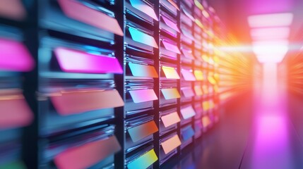 Poster - Futuristic Data Storage System with Colorful Lights and High-Tech Design Elements