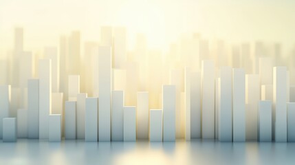 Poster - Abstract Cityscape with Tall White Cubes and Soft Golden Lighting Effect