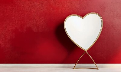 Sticker - Heart Shaped Mirror in a Red Environment. Modern Valentine's Day Banner with copy-space.