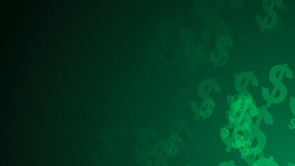 Poster - Blue dollar symbol shapes are moving from the bottom right of a gradient grid abstract background, horizontal composition. Finance background for graphic design.