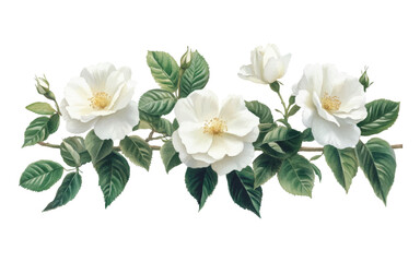 Wall Mural - A botanical illustration of white flowers and green leaves