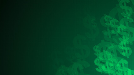 Poster - Blue dollar symbol shapes are moving from the bottom right of a gradient grid abstract background, horizontal composition. Finance background for graphic design.